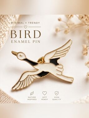 Flying Bird Enamel Pin‎ Crane Stork Brooch Minimalist Animal Aesthetic Accessory